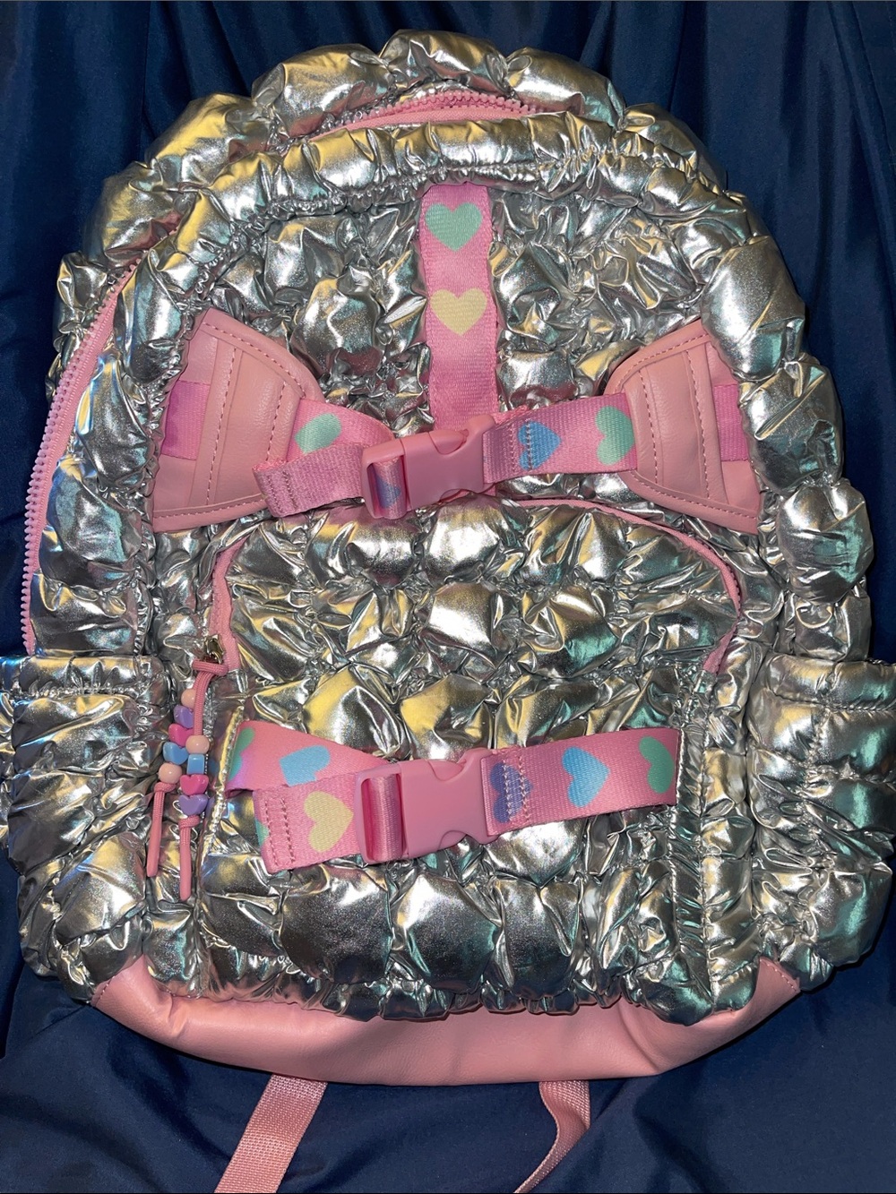 Miss Gwen’s OMG Silver & Pink Heart Accent Quilted Backpack